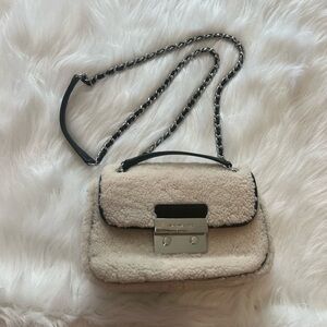 Michael Kors Shearling Crossbody Bag with Silver Accents